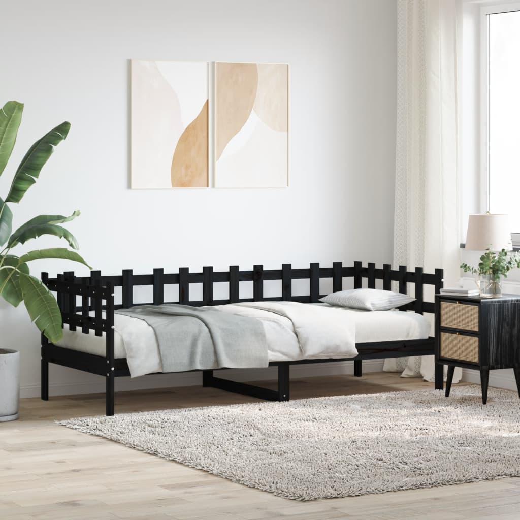 vidaXL Day Bed Black 90x200 cm Solid Wood Pine
