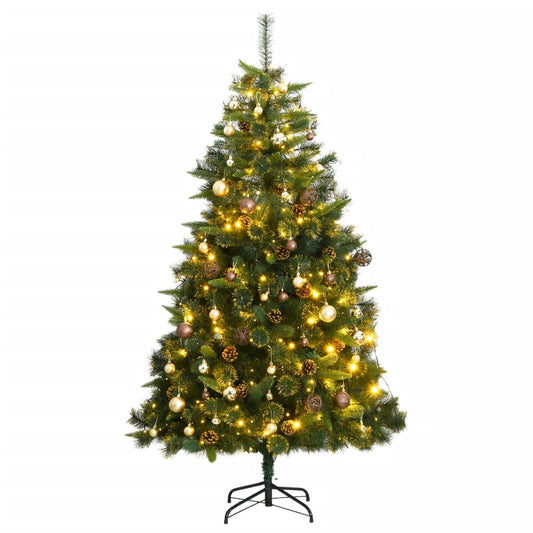vidaXL Artificial Hinged Christmas Tree 300 LEDs & Ball Set 210 cm