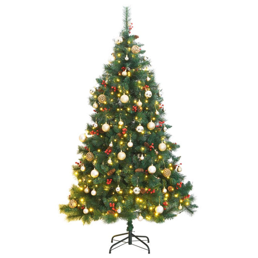vidaXL Artificial Hinged Christmas Tree 300 LEDs & Ball Set 210 cm