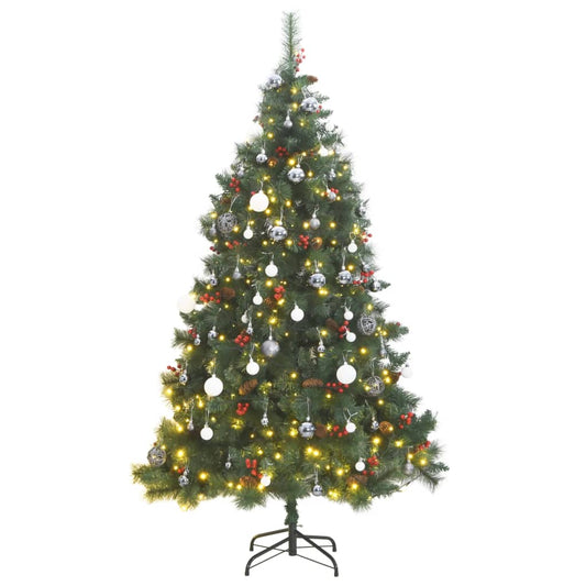 vidaXL Artificial Hinged Christmas Tree 300 LEDs & Ball Set 210 cm