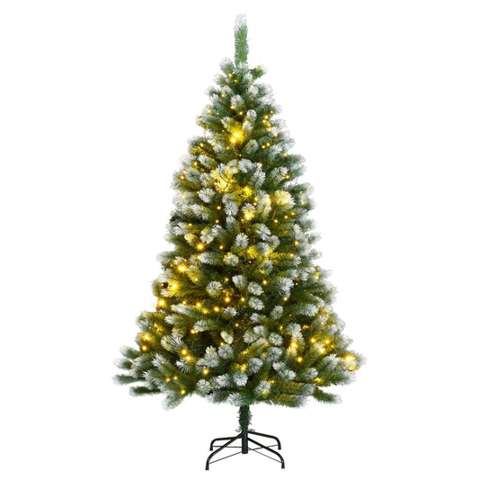 vidaXL Artificial Hinged Christmas Tree 150 LEDs & Flocked Snow 120 cm