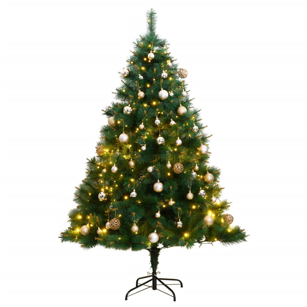 vidaXL Artificial Hinged Christmas Tree 150 LEDs & Ball Set 150 cm