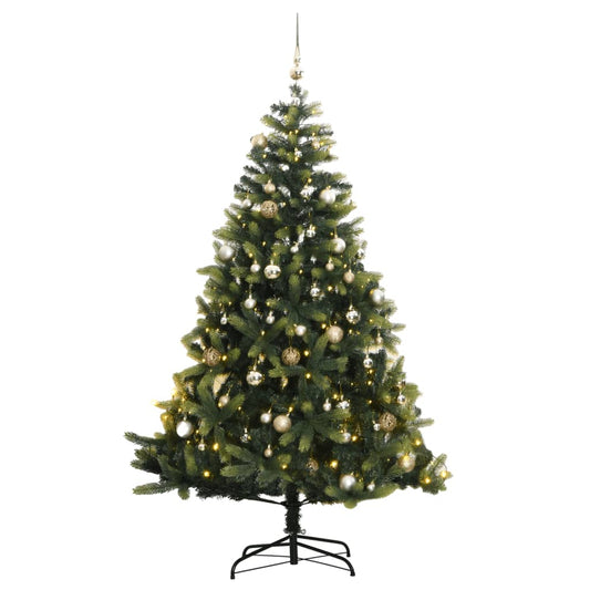 vidaXL Artificial Hinged Christmas Tree 150 LEDs & Ball Set 120 cm
