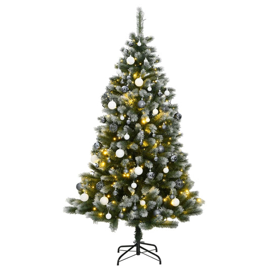 vidaXL Artificial Hinged Christmas Tree 150 LEDs & Ball Set 120 cm