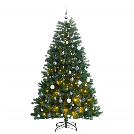 vidaXL Artificial Hinged Christmas Tree 150 LEDs & Ball Set 150 cm