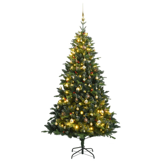vidaXL Artificial Hinged Christmas Tree 300 LEDs & Ball Set 210 cm