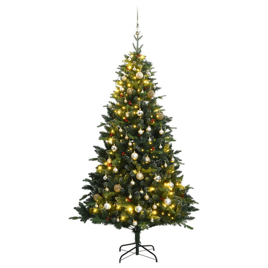 vidaXL Artificial Hinged Christmas Tree 300 LEDs & Ball Set 210 cm
