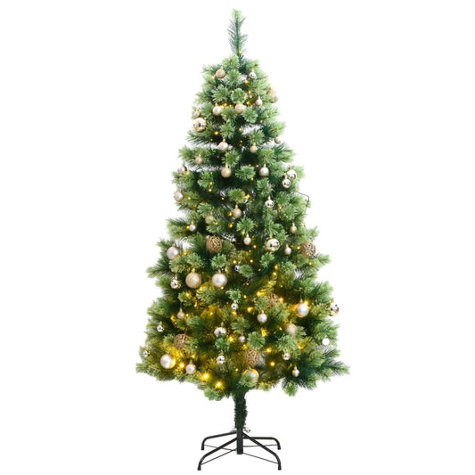 vidaXL Artificial Hinged Christmas Tree 300 LEDs & Ball Set 210 cm