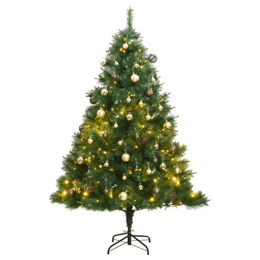 vidaXL Artificial Hinged Christmas Tree 300 LEDs & Ball Set 180 cm