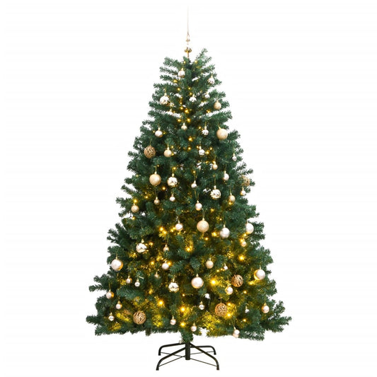 vidaXL Artificial Hinged Christmas Tree 300 LEDs & Ball Set 210 cm