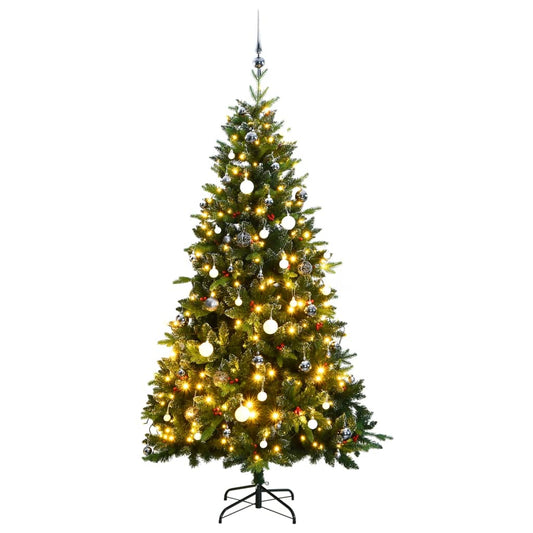 vidaXL Artificial Hinged Christmas Tree 300 LEDs & Ball Set 210 cm
