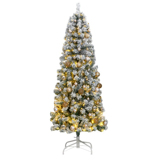 vidaXL Artificial Hinged Christmas Tree 300 LEDs & Ball Set 210 cm